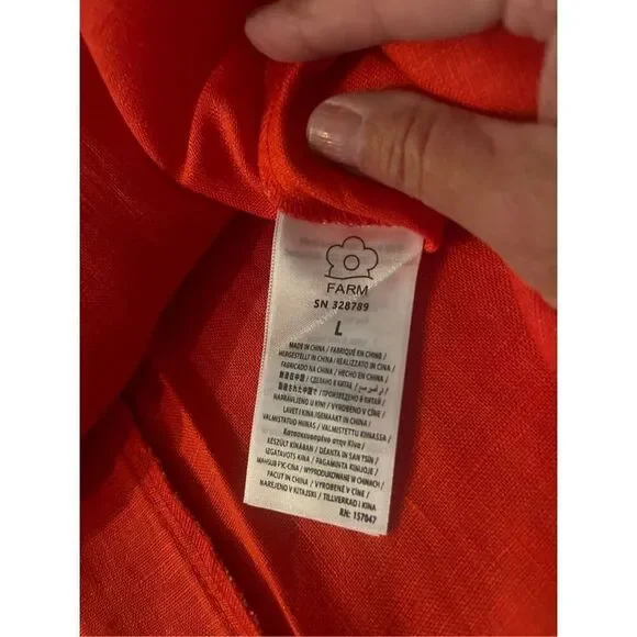 NWT Farm Rio Red Bow Linen Scalloped Midi Dress